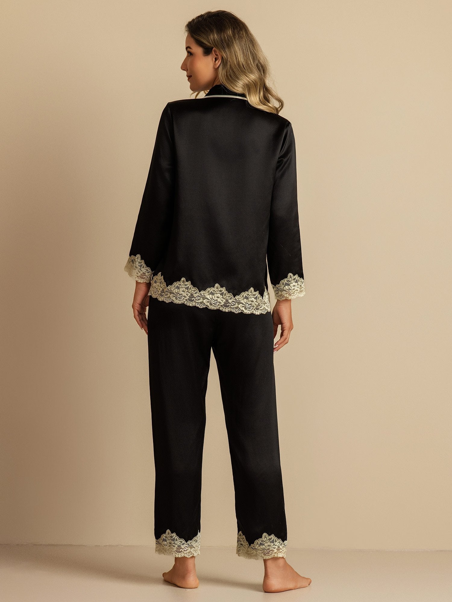 [Svart] SilkSilky-NO Silke Womens Pajamas 002