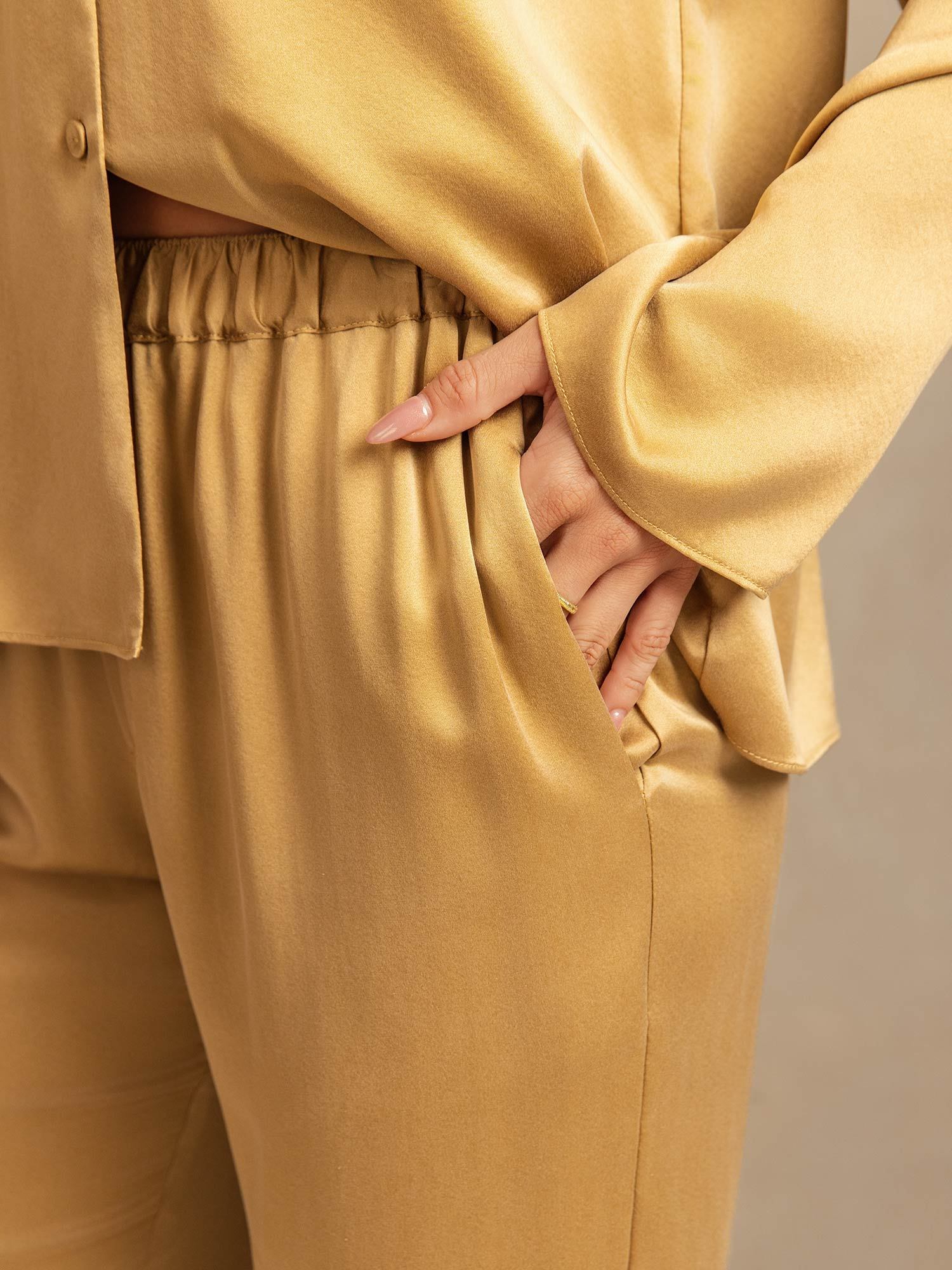 [Tan] SilkSilky-NO 19Momme Silke Womens Pajamas 005