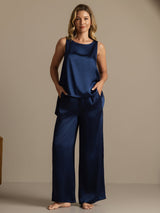 [Mørke blå] SilkSilky-NO Sleeveless Scoop Neck Pyjamas for Kvinner 007