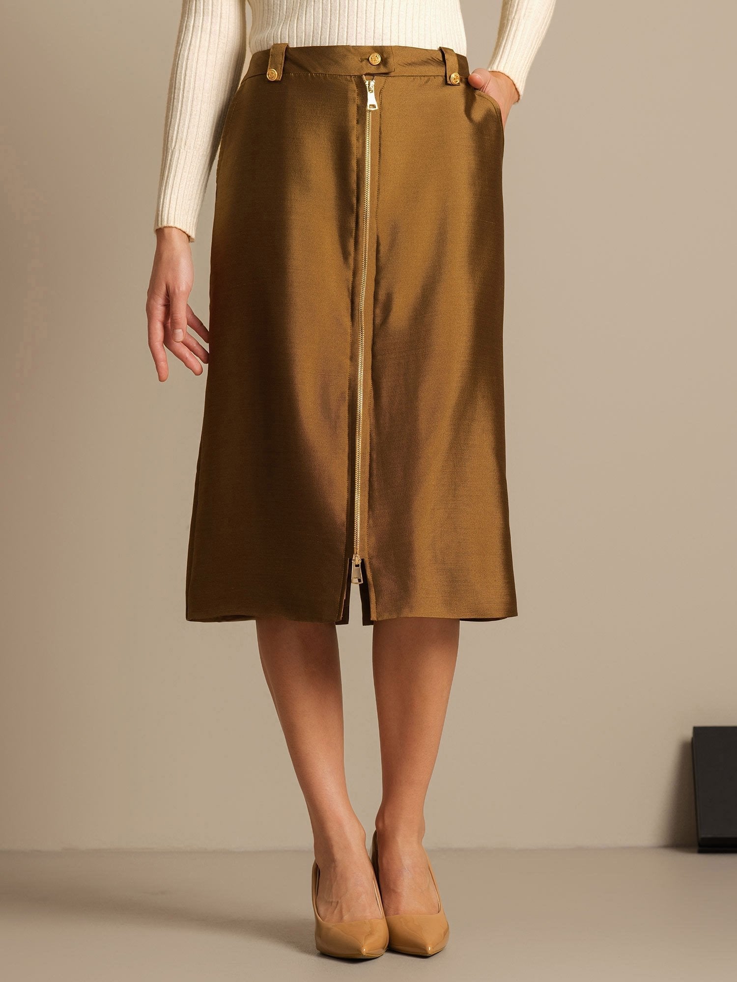[Bronse] SilkSilky-NO 32Momme Silk-Wool Blend Skirt 003,