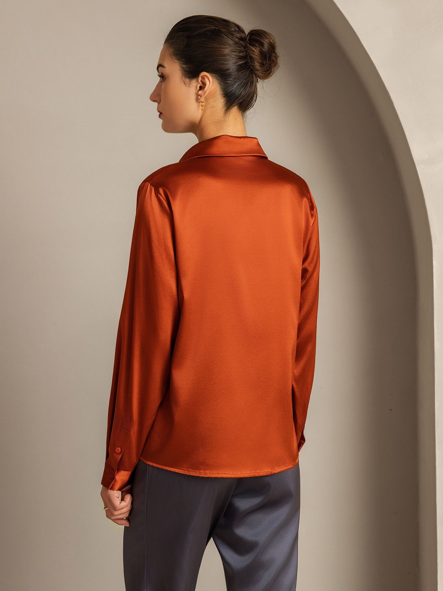 [Karamell] SilkSilky-NO 19Momme Silke Womens Shirt 003