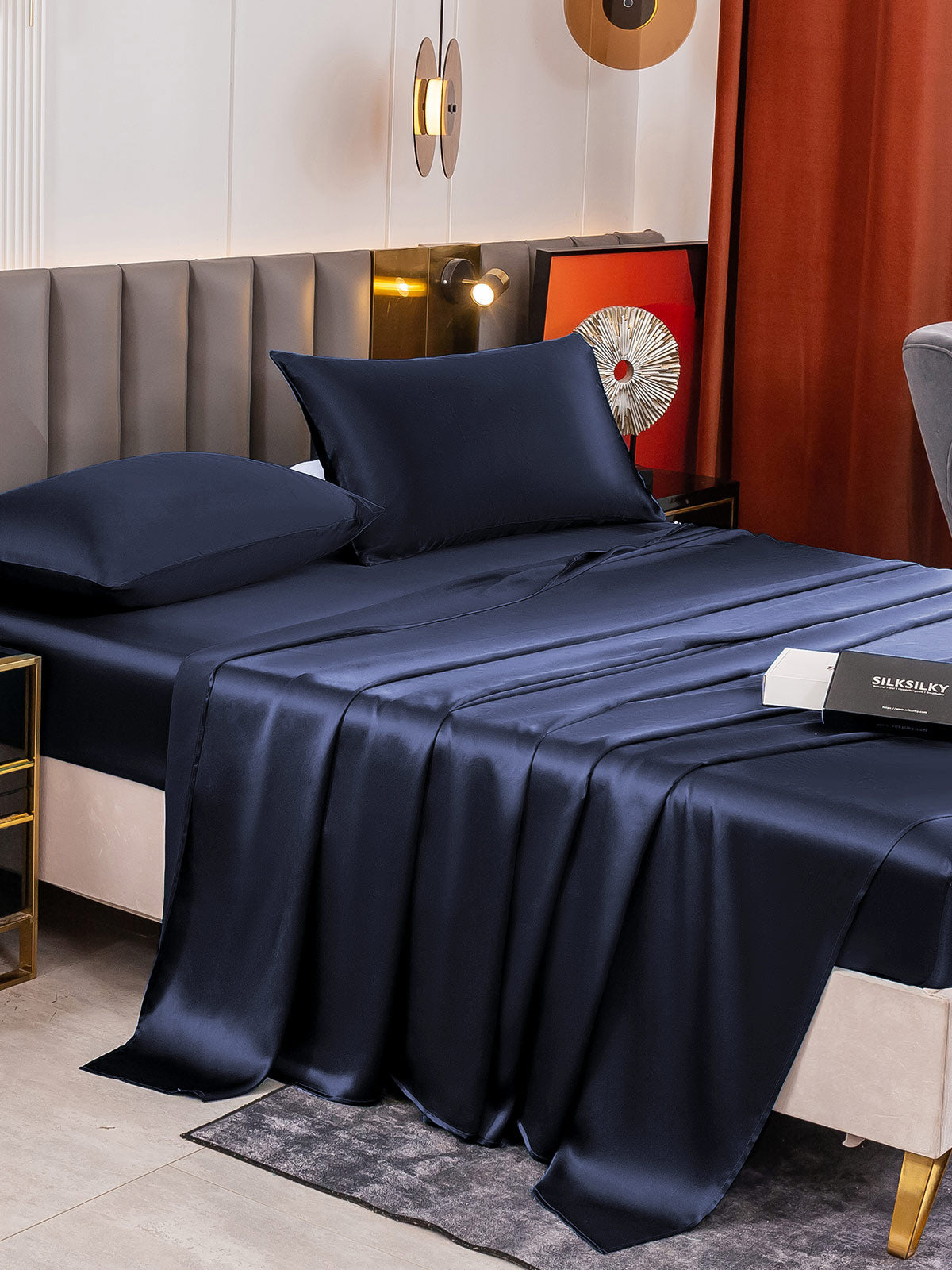 [Mørke blå] SilkSilky-NO 19Momme Pure Silk Bedding Set 003