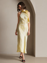 [Lys Gul] SilkSilky-NO Sleeveless Halterneck Kjole 008