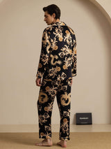 [Svart Drage] SilkSilky-NO Long Sleeve Lapel Collar Pyjamas for menn 002