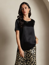 [Multi] SilkSilky-NO Pure Silk Short Sleeve Round Neck Pyjamas for Kvinner 003