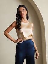 [Champagne] SilkSilky-NO Sleeveless Round Neck Camisole Topp 003