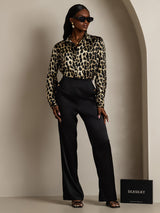 [Leopard] SilkSilky-NO 19Momme Langermet Slagkrage Skjorte for Kvinner 009