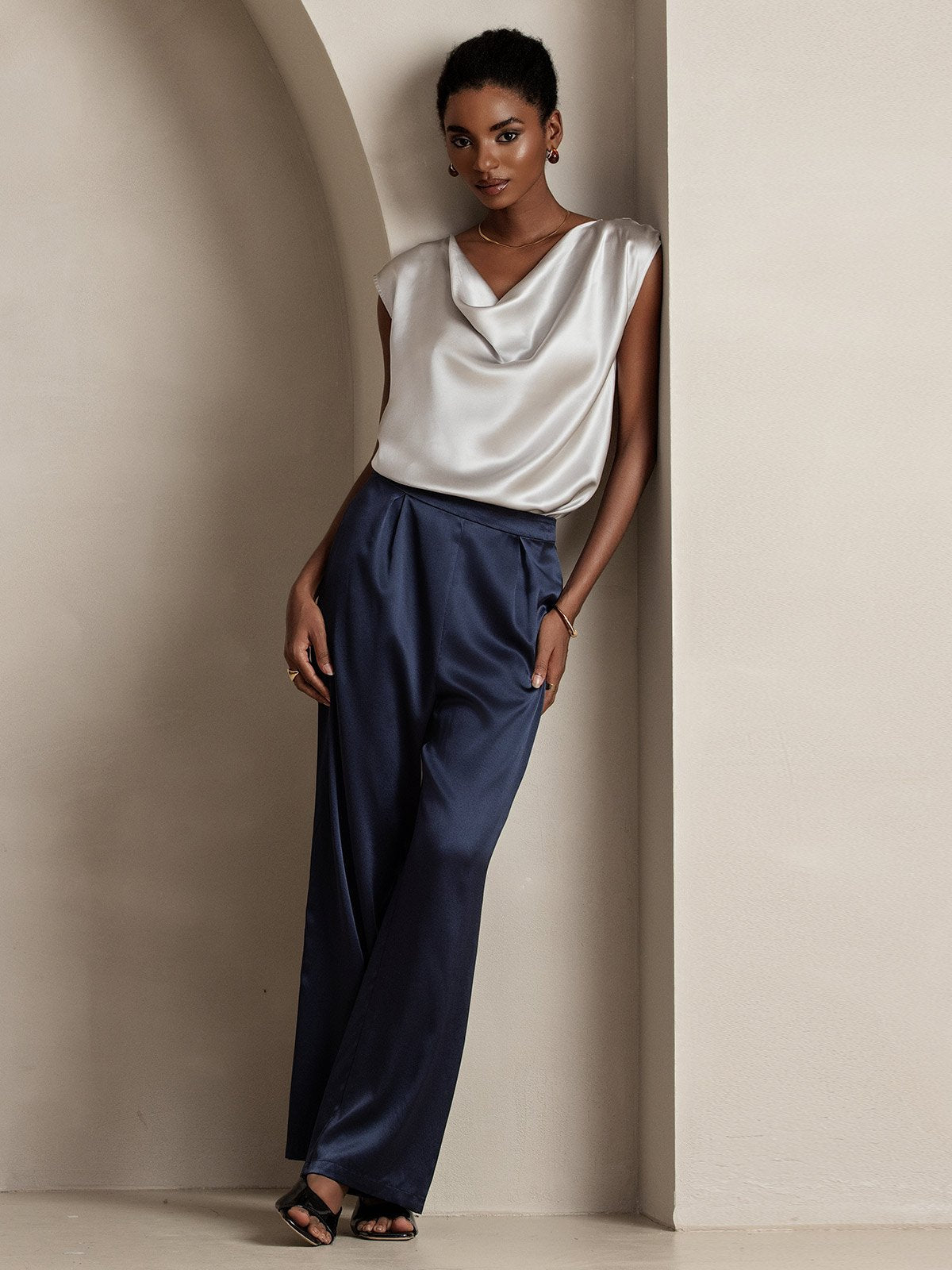 [Lysegrå] SilkSilky-NO 19Momme Silke Womens T-Shirt 006