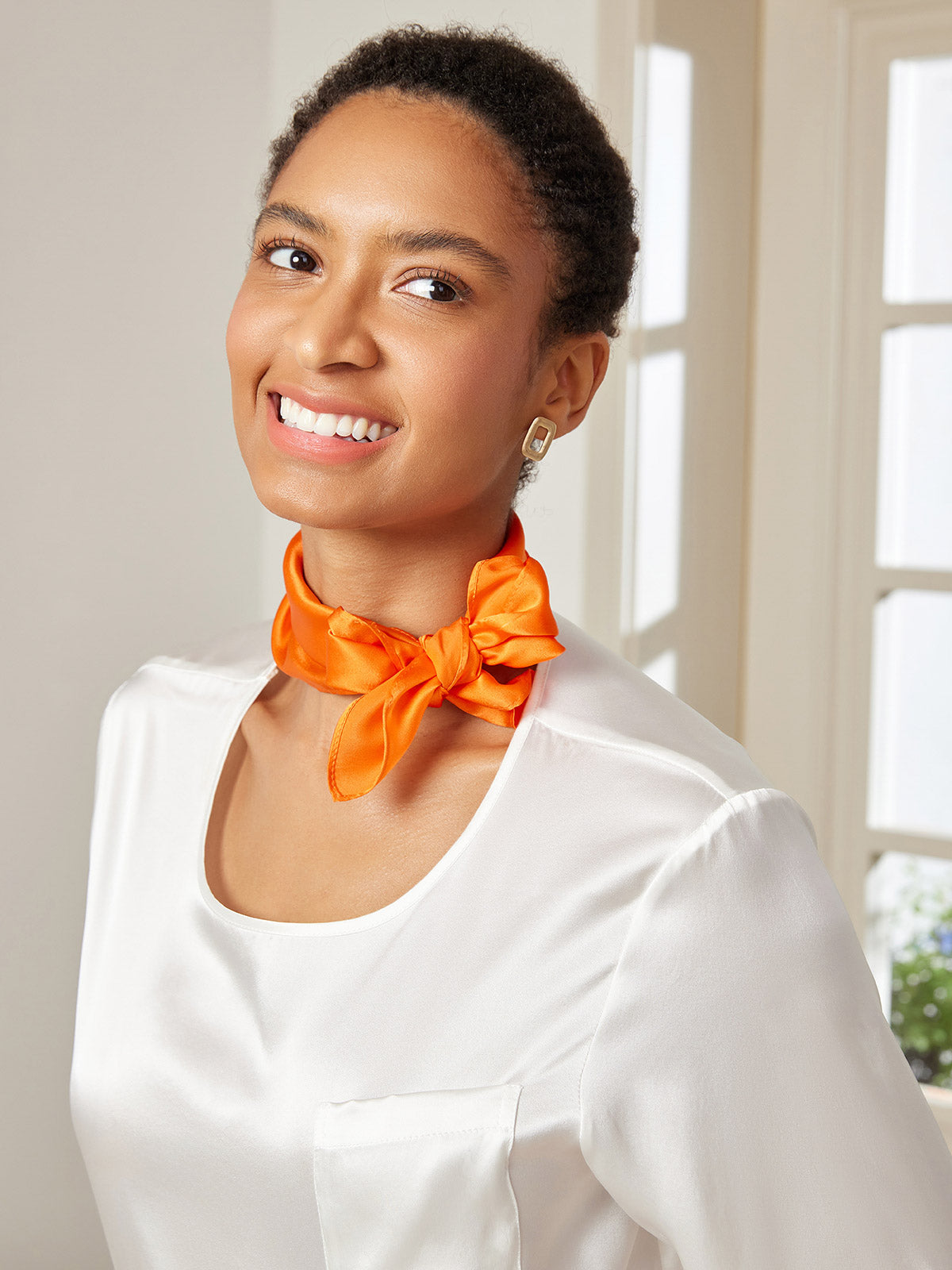 SilkSilky US Pure Silk Scarf Orange 003