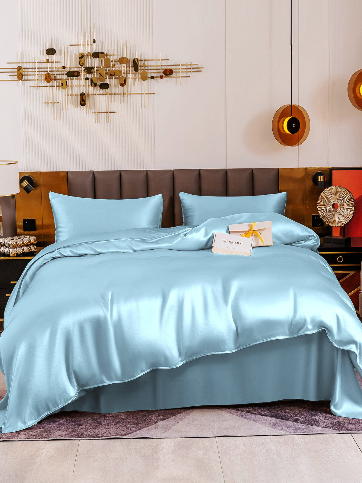 [Lyse Blå] SilkSilky-NO 19Momme Bedding Set 002