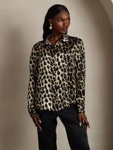 [Leopard] SilkSilky-NO Silke Long Sleeve Collar Skjorte for Kvinner 003