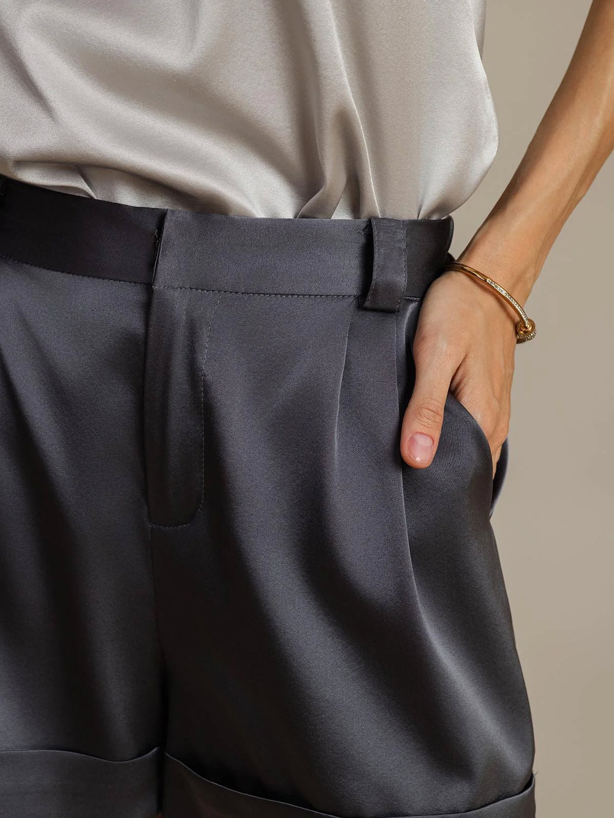 [Mørkegrå] SilkSilky-NO 19Momme Silke Womens Shorts 004