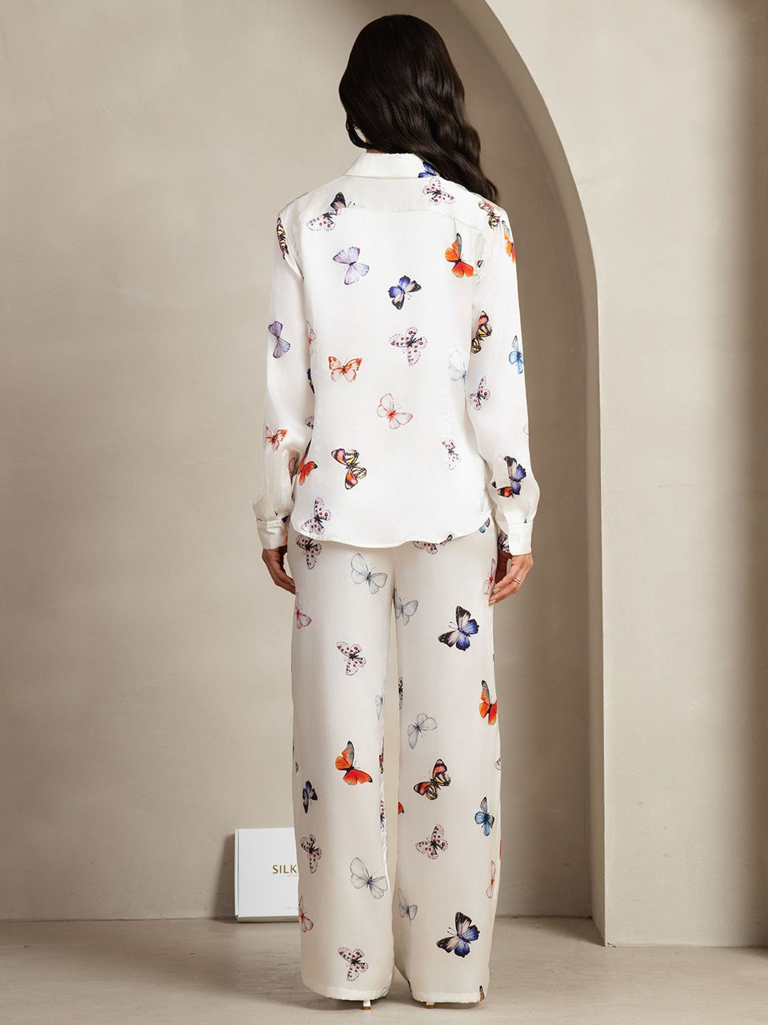 [HvitSommerfugl] SilkSilky-NO 19Momme Silke Lapel Collar Women''s Outfit Sets 002