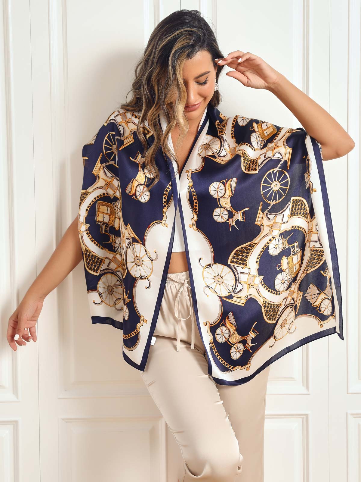 100% Mulberry Silke Printed Vogn Langt rektangulært sjal Skjerf 170x53cm