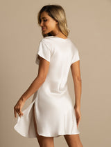 [Hvit] SilkSilky-NO Short Sleeve V Neck Nattkjole 002