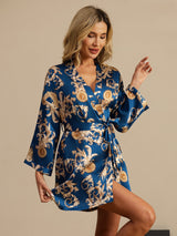 [Navy Drage] SilkSilky-NO 3/4 Sleeve Morgenkåpe for Kvinner 001