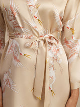 [Champagne] SilkSilky-NO 19Momme 3/4 erme Morgenkåpe for Kvinner 007