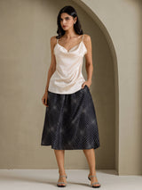 [Beige] SilkSilky-NO Spaghetti Strap Cowl Neck Camisole Topp 006