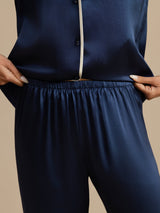[Mørke blå] SilkSilky-NO Long Sleeve Lapel Collar Pyjamas for Kvinner 005