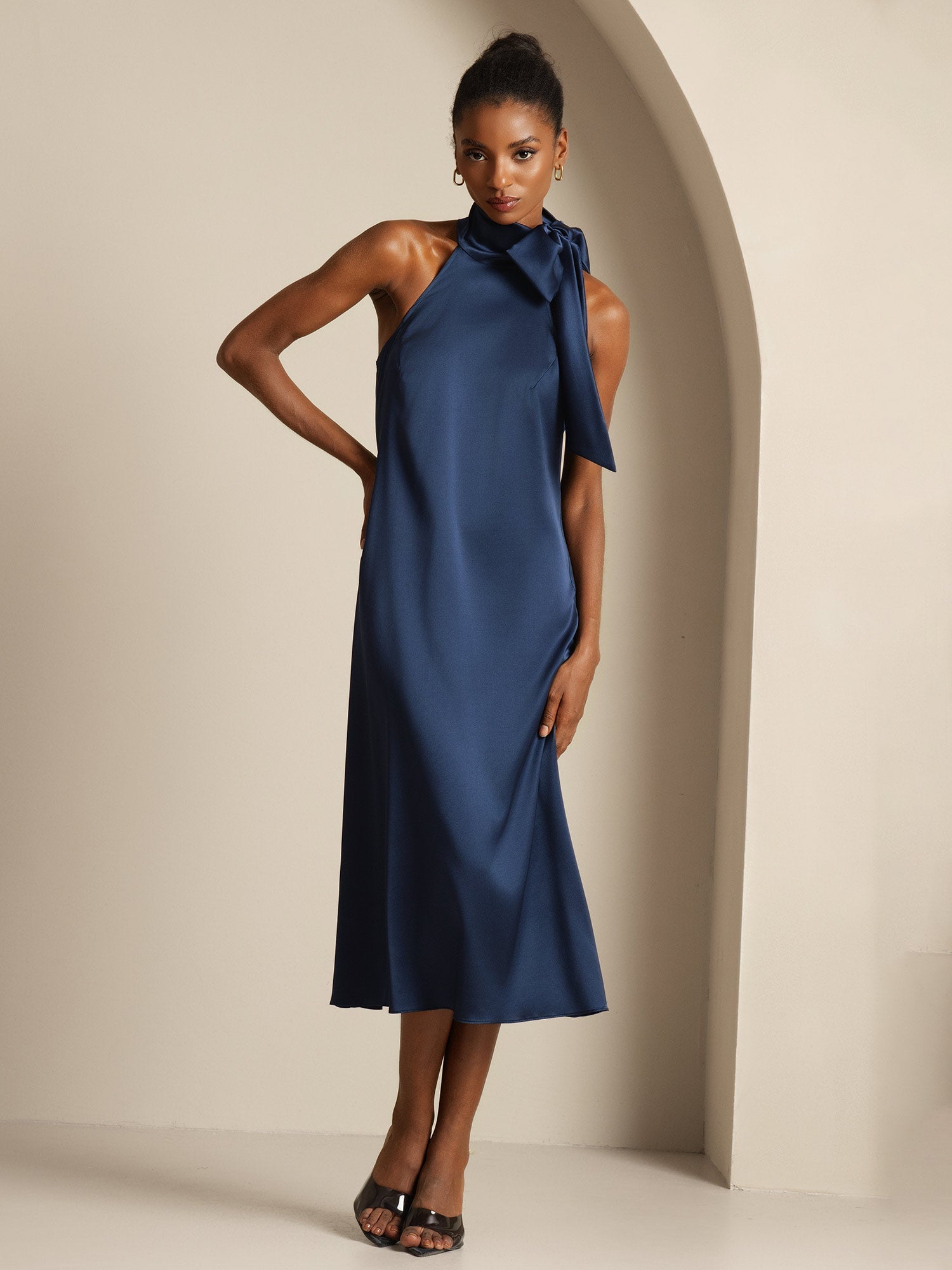 [Mørke blå] SilkSilky-NO 19Momme Silke Dress 008,