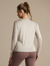 [Grå] SilkSilky-NO Langermet Tett Crew Neck T-skjorte for Kvinner 002