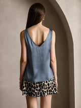 [Ekte Petrol] SilkSilky-NO Sleeveless V Neck Camisole Topp 002