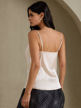 [Beige] SilkSilky-NO Spaghetti Strap Cowl Neck Camisole Topp 002