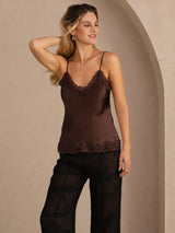 [Brun] SilkSilky-NO V Neck Camisole Topp 003