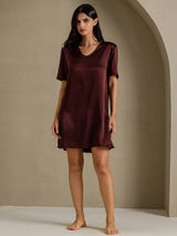 [Brun] SilkSilky-NO Half Sleeve V Neck Nattkjole 007