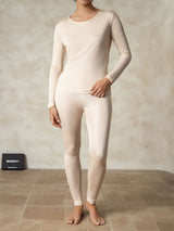 [Tan] SilkSilky-NO Long Sleeve Round Neck Dame Langt Undertøy 003