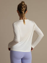 [Hvit] SilkSilky-NO Langermet Tett Crew Neck T-skjorte for Kvinner 002