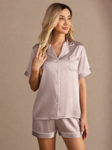 [Skyggegrå] SilkSilky-NO Short Sleeve Lapel Collar Pyjamas for Kvinner 005