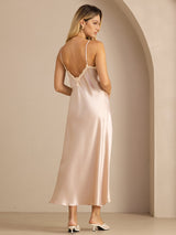 [Rosa] SilkSilky-NO Spaghetti Strap V Neck Kjole 002