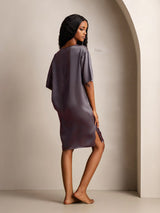 [Lilla Grå] SilkSilky-NO Half Sleeve V Neck Nattkjole 002