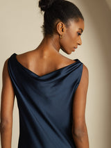 [Mørke blå] SilkSilky-NO Sleeveless Cowl Neck Kjole 004