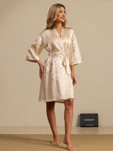 [Champagne] SilkSilky-NO 19Momme 3/4 erme Morgenkåpe for Kvinner 006