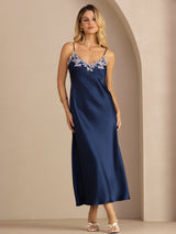[Blå] SilkSilky-NO Spaghetti Strap V Neck Kjole 001
