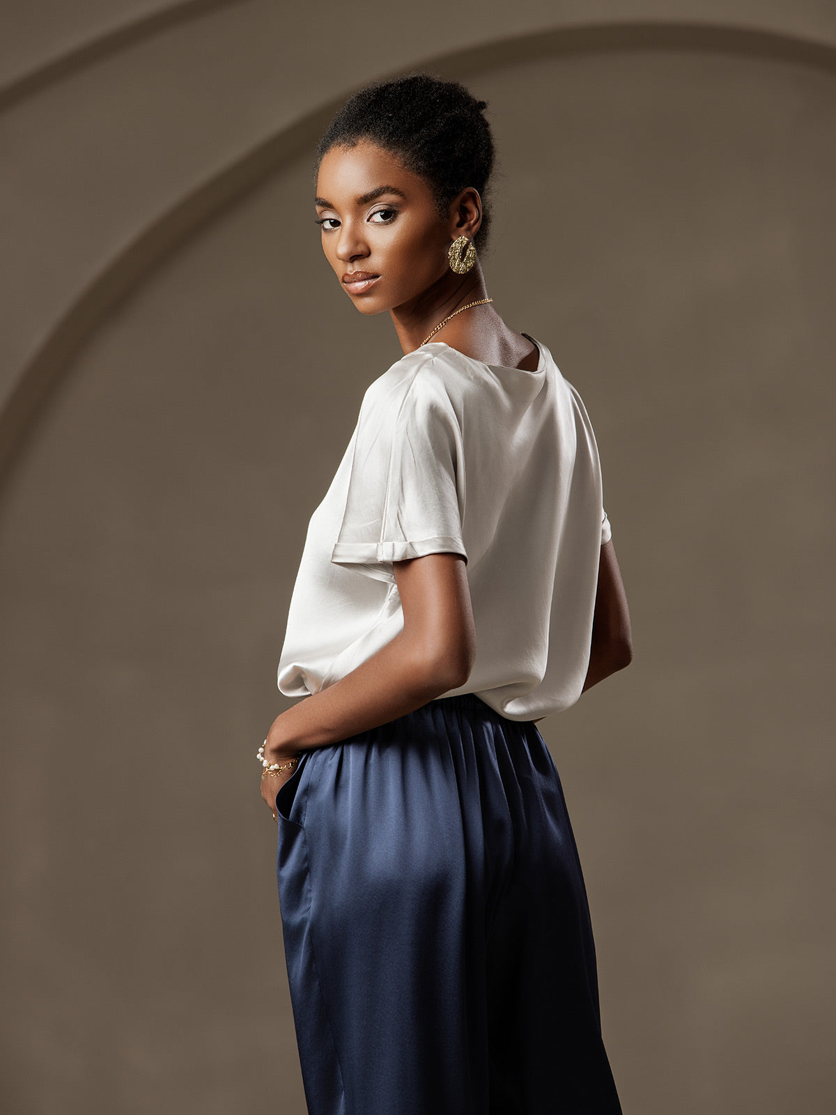 [Lysegrå] SilkSilky-NO 19Momme Silke Womens T-Shirt 004