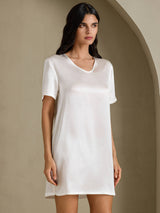 [Hvit] SilkSilky-NO Half Sleeve V Neck Nattkjole 004