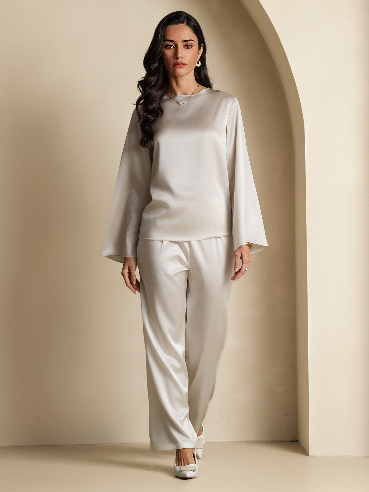 [Lysegrå] SilkSilky-NO 19Momme Silke Womens T-Shirt 006,