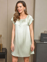 [Mintgrønn] SilkSilky-NO Cap Sleeve Square Neck Nattkjole 003