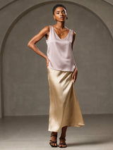 [Skyggegrå] SilkSilky-NO Sleeveless V Neck Camisole Topp 002