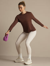 [Kaffe] SilkSilky-NO 100% High-Twist Silk Jersey Long Sleeve Crew Neck T-skjorte for Kvinner 006