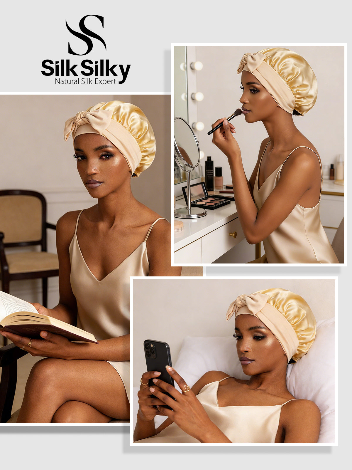 [Champagne] SilkSilky-NO Silke Sleep Cap 005