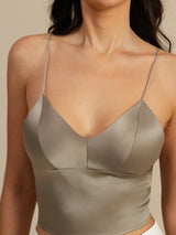[Kaki] SilkSilky-NO Spaghetti Strap V Neck Camisole Topp 004
