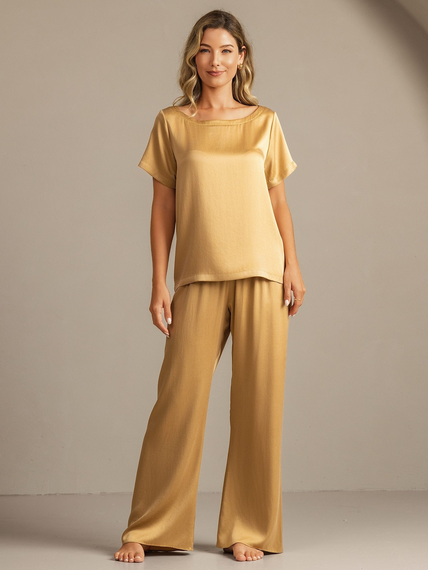 [Tan] SilkSilky-NO 19Momme Silke Womens Pajamas 008