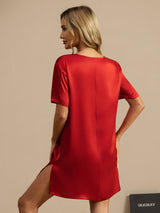 [Vin] SilkSilky-NO Half Sleeve V Neck Nattkjole 002
