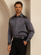 [Mørkegrå] SilkSilky-NO Long Sleeve Lapel Collar Skjorte for Menn 008