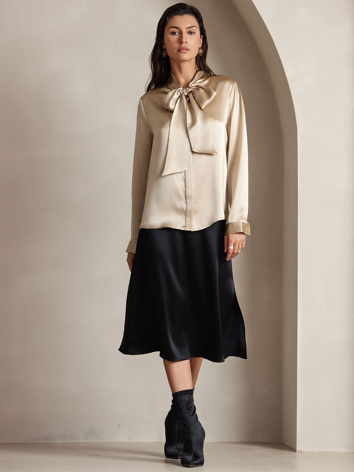 [Champagne] SilkSilky-NO 19Momme Silke Blouse 006