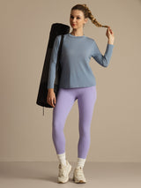[Gråblå] SilkSilky-NO 100% High-Twist Silk Jersey Long Sleeve Crew Neck T-skjorte for Kvinner 009